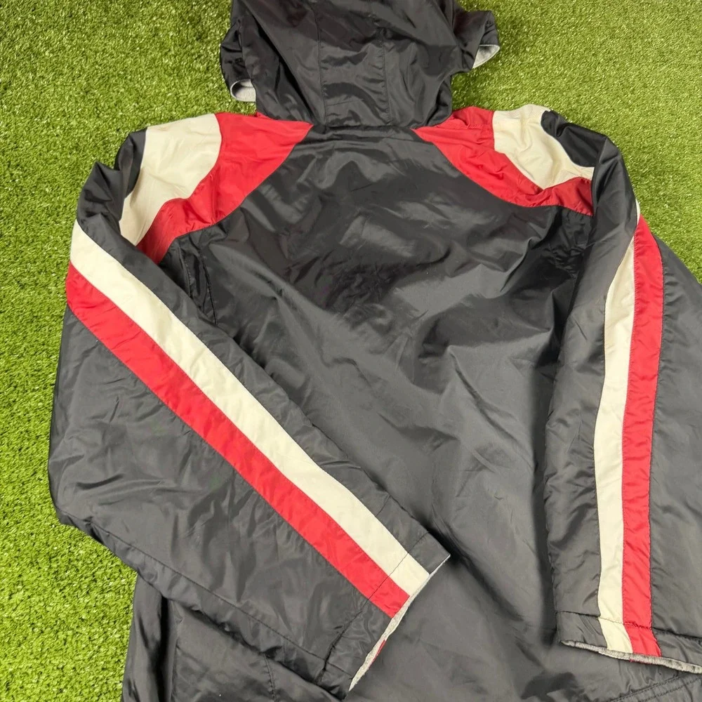 Weather Tamer Mens Hooded Windbreaker Jacket Black Red White Colorblock Size M